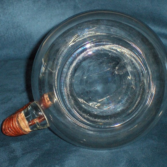 Vintage Clear Pitcher Wicker Handle Mid Century Modern Handmade Blown Glass - Picture 4 of 9